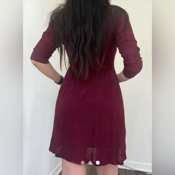 🟠AMERICAN EAGLE Lined Crochet Long Sleeve Boho Sweater Dress in Deep Wine SMALL - Picture 12 of 12